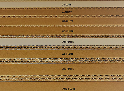 Various thickness of corrugated cardboard